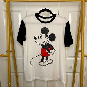 Mickey Mouse on White Semi-Sheer Lightweight Shirt, Black Band, Oversize Small